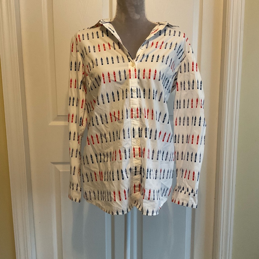 Boden White Button-Up with Big Ben Print